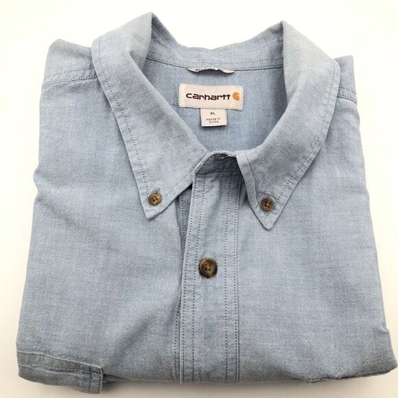 Carhartt Relaxed Fit Short Sleeve Shirt Solid Blue Button Down Cotton Men’s XL - Picture 5 of 9